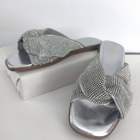 SAM EDELMAN Shiny Silver Sandals Women Sz 9.5 Issie Open Toe Evening Formal EUC - Picture 14 of 15